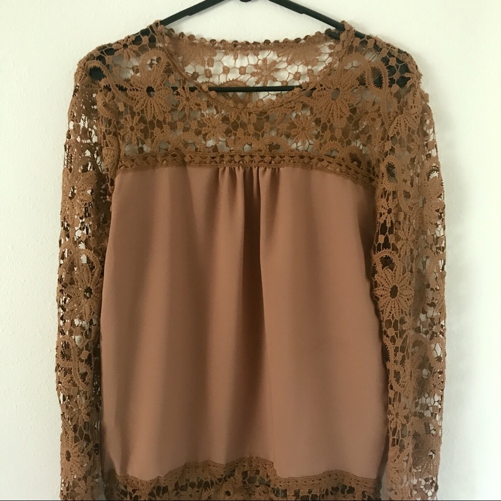 Boho Floral Crochet Long Sleeve Blouse XS/S/M New